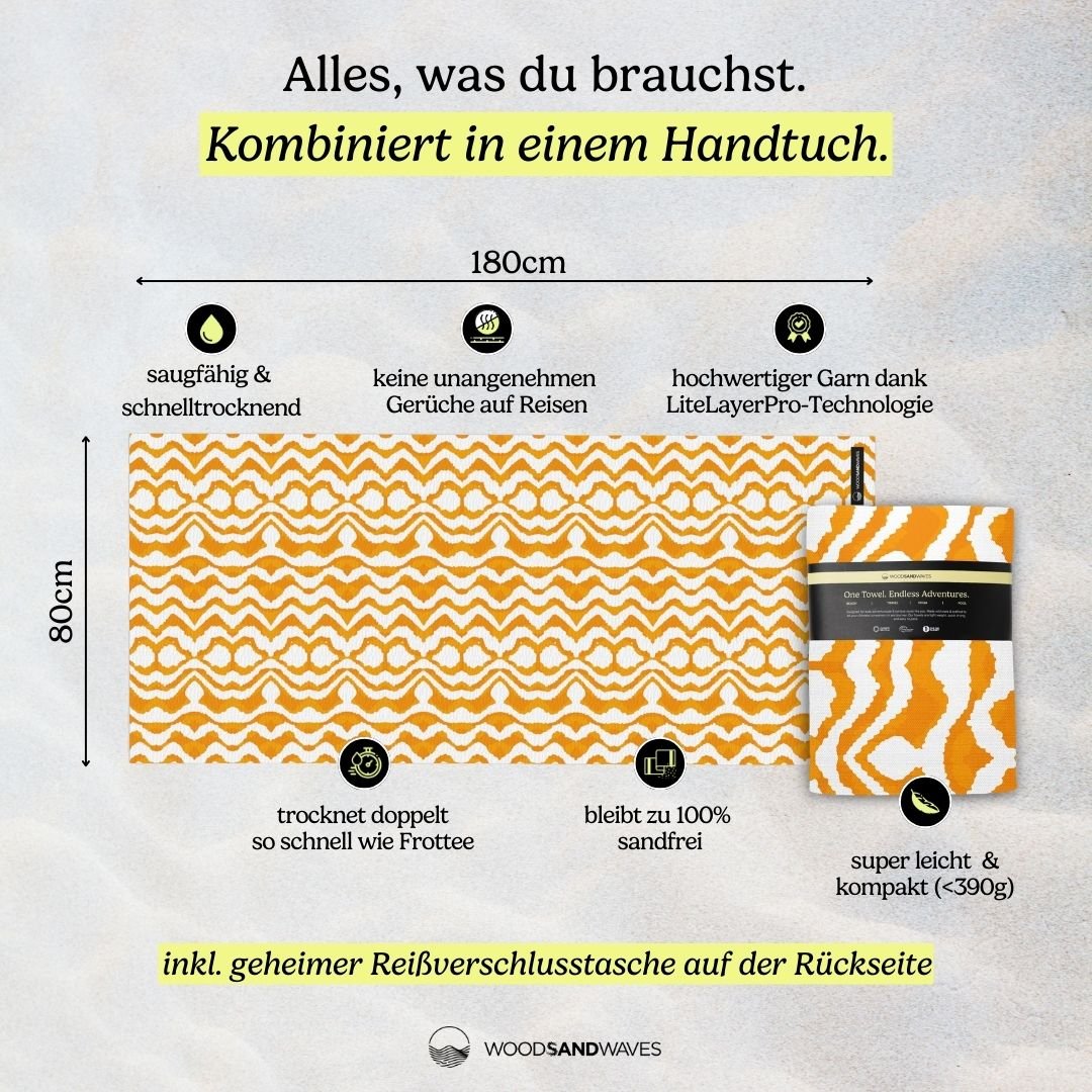 Schnelltrocknendes Reise - und Strandtuch mit Geheimfach - woodsandwaves.co